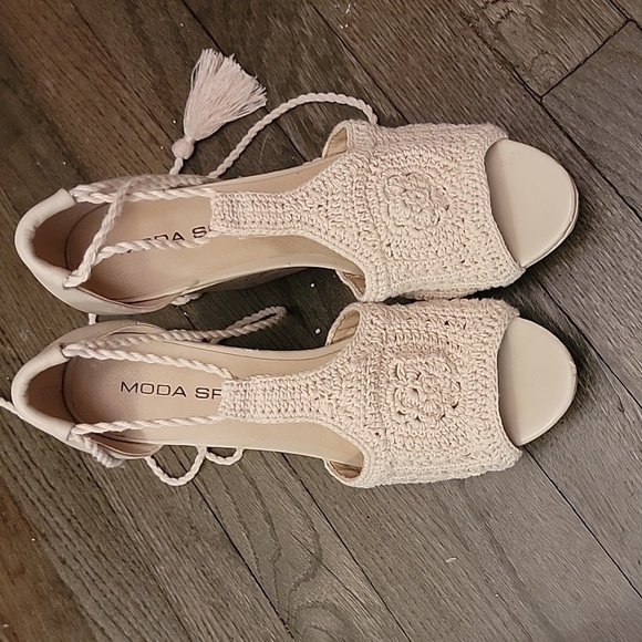 💥MODA SPANA cork wedge heel strappy embroidery Sz 9.5 - Picture 3 of 7